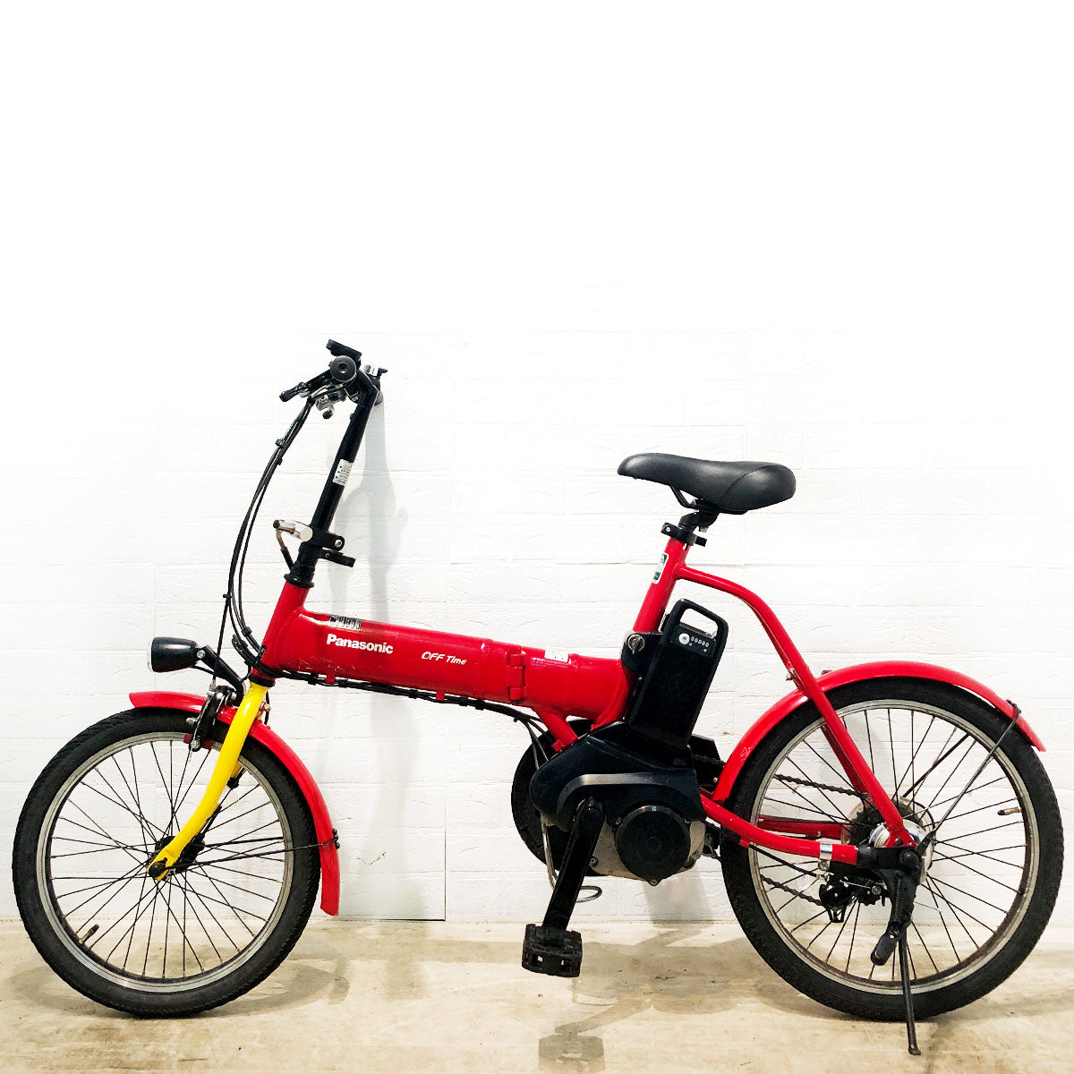 中古電動アシスト自転車 パナソニック オフタイム オレンジ 折りたたみ パナソニック オフタイム レッド × イエロー 前18×後