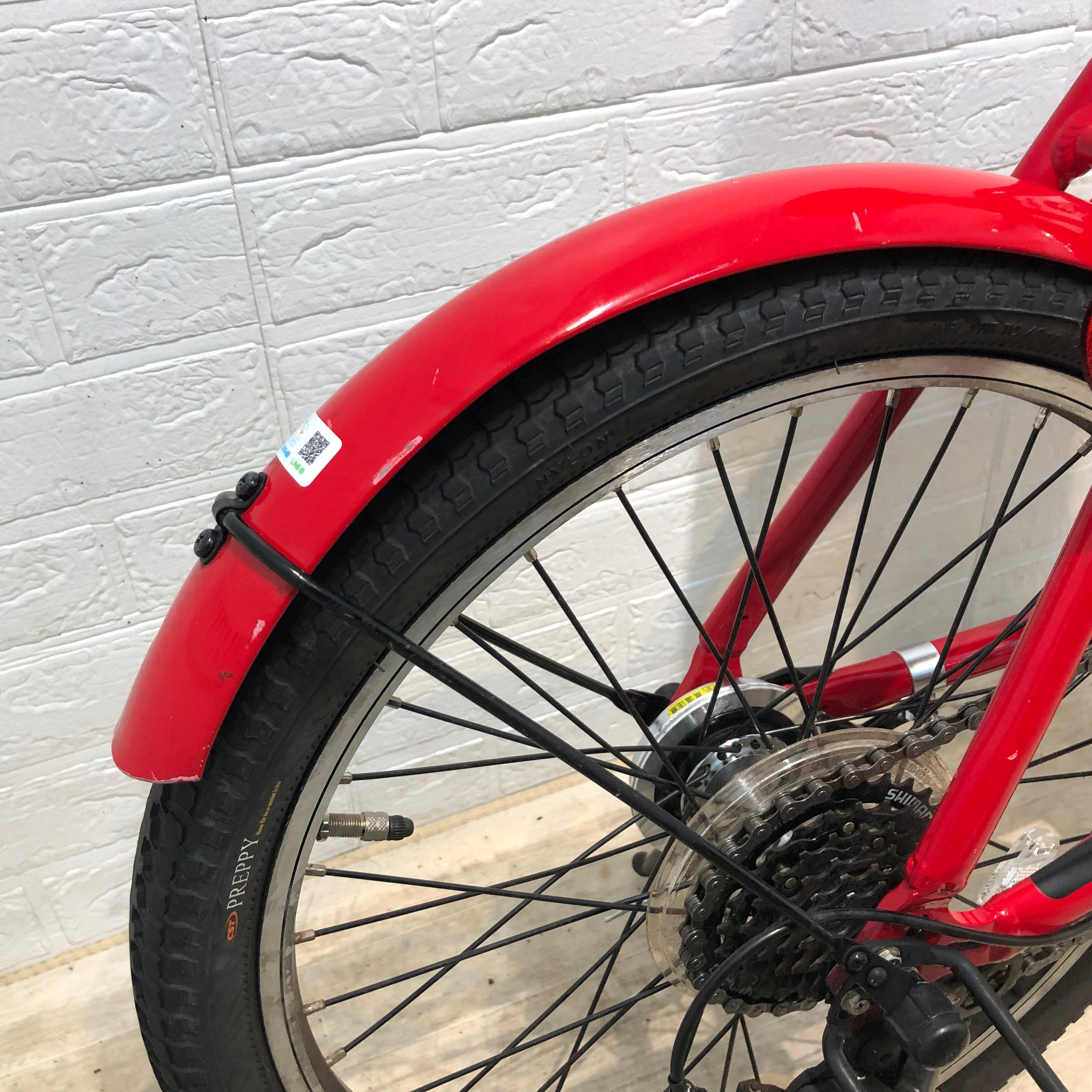 送料無料 条件付き  パナソニック折り畳み式 前18/後20型 電動自転車中古車 折りたたみ パナソニック オフタイム レッド × イエロー 前18×後