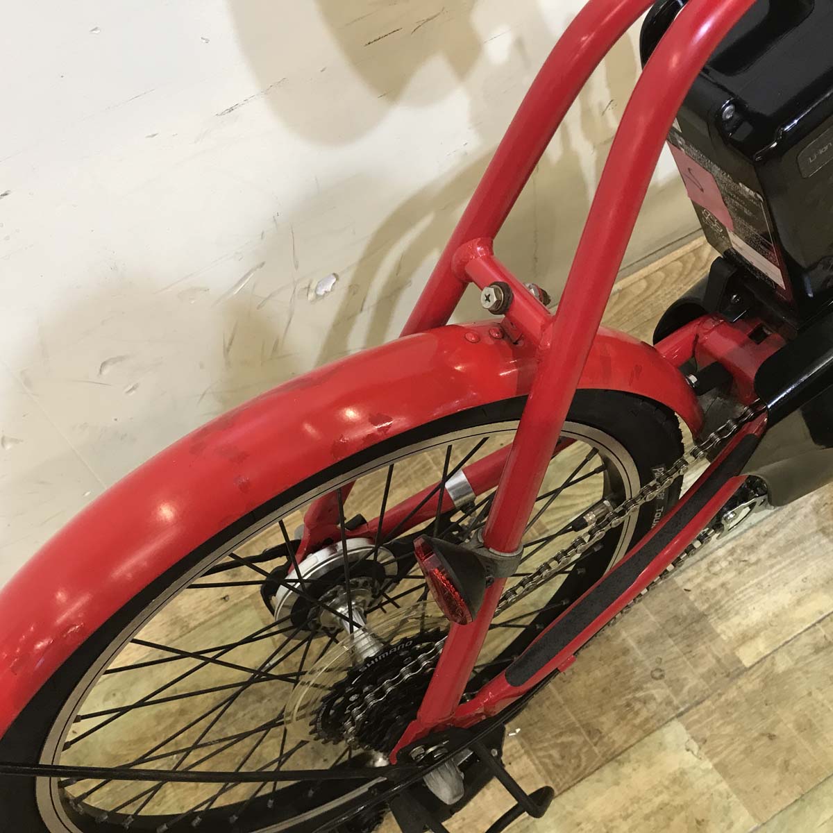 中古電動自転車 折りたたみ パナソニック オフタイム レッド×イエロー 前18×後20インチ KD085 