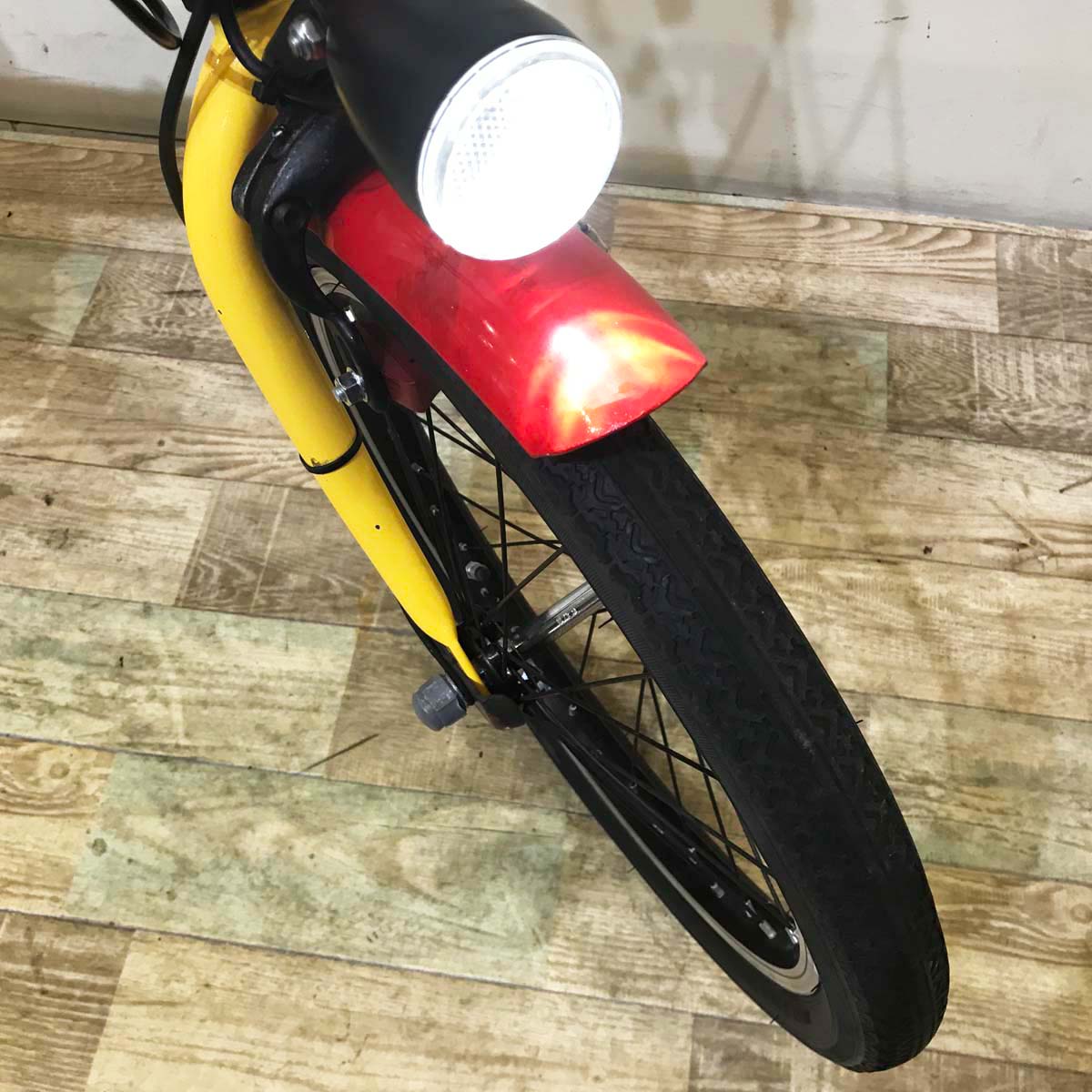 中古電動自転車 折りたたみ パナソニック オフタイム レッド×イエロー 前18×後20インチ KD085 